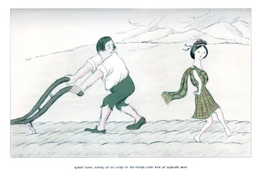 Robert Burns, tendo posto a mão no arado, olha para Highland Mary, 1904.