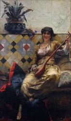 "Serenade au harem" (Serenata no Harém) Peinture de Ferdinand Max Bredt (1860-1921) - Óleo sobre tela Dim 85x52 cm Coleção Privada