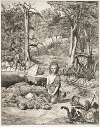Simplicius junto ao túmulo do eremita