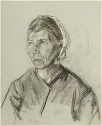 Retrato de busto de uma mulher idosa com touca
