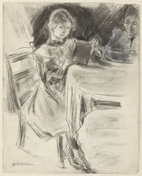 Filha e esposa de Max Liebermann, lendo em uma mesa redonda