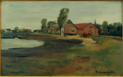 Rua da vila em Militsch (paisagem com lago)