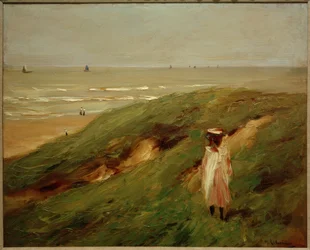 Duna em Noordwijk com criança - menina nas dunas