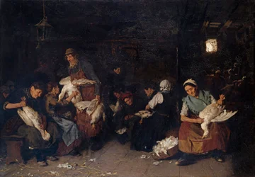"Paysannes plumant des oies" (Mulheres depenando gansos) Peinture de Max Liebermann (1847-1935) Óleo sobre tela 1872 Dim 119,5x170 cm Staatliche Museen, Berlim
