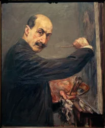 Auto-retrato no cavalete à direita