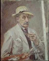 Auto-retrato com mímica e chapéu