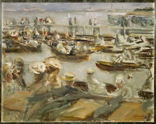 Noite de verão no rio Alster, Hamburgo, Alemanha (pintura sobre tela)