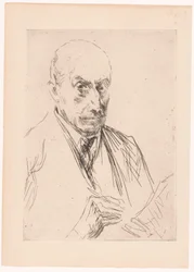 Auto-retrato de Max Liebermann, caneta de desenho na mão