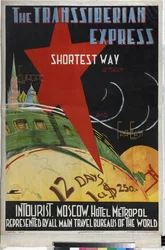 Le Transsiberien - Transsiberian express (Cartaz da empresa Intourist) - Litvak, Max (1898- depois de 1943) - 1930 - Litografia a cores - Biblioteca Estadual Russa, Moscovo