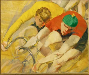 " Sechstagerennen", a outrora famosa corrida de bicicleta de seis dias no estádio Sportpalast de Berlim (pintura sobre tela)