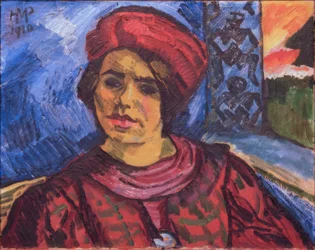 Jovem mulher com turbante vermelho