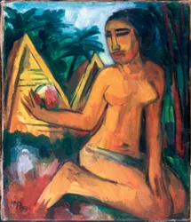 Menina ajoelhada nas Ilhas Palau