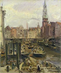Mercado flutuante em um canal em Hamburgo, 1905