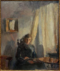 Interior: Nini à mesa com cortina