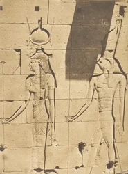 Isis e Horus-Arsiesi - Baixo-relevo do Templo de Kalabcheh Talmis, 8 de abril de 1850.