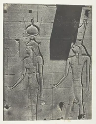 Kalabscheh, Sculptures De La Façade Postérieure Du Temple; Nubie, placa 92 do álbum "Egypte, Nubie, Palestine et Syrie" (1852)
