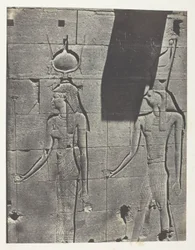 Kalabscheh, Sculptures De La Façade Postérieure Du Temple; Nubie, placa 92 do álbum "Egypte, Nubie, Palestine et Syrie" (1852)