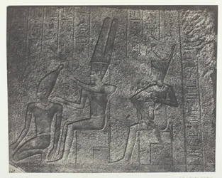 Karnak Palace, Exterior Sculptures of the Granite Sanctuary, Thebes, 184951, impresso em 1852.