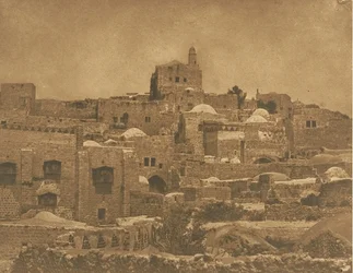 Vista da Mesquita de El-Melouyeh e um bairro de Jerusalém, agosto de 1850.