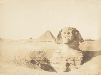 Vista da Grande Esfinge e da Grande Pirâmide de Menkazeh Mycerinus, Dezembro de 1849.