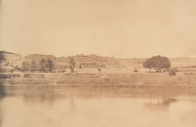 Vista tirada a leste de Philae - aldeia de Abu-Kuli, Aswan Road, 1849-50.