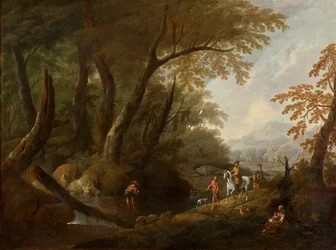 Paisagem da floresta com água à esquerda