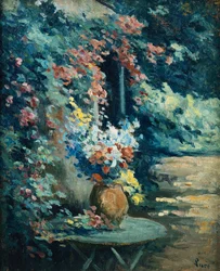 Flores em uma paisagem; Buquê de flores em uma paisagem,