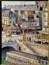 A ponte Saint Michel e o cais do ourives. Óleo sobre papel maroufle sobre isorel. Pintura de Maximilian Luce (1858-1941)