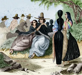 Mulheres de Lima no Peru, gravura da viagem da radiguet em Lima na década de 1840, documento colorido