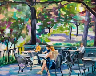 Café ao ar livre com ambiente descontraído