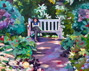 Leitura num jardim tranquilo