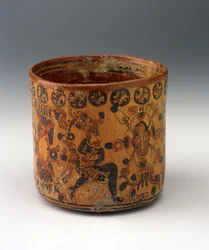Vaso Cilíndrico, c.650-850 (cerâmica com tinta deslizante vermelha e preta sobre cor laranja)