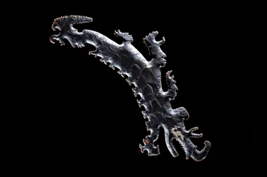 Pederneira excêntrica representando uma canoa de crocodilo com passageiros, cAD 600 -900 (pederneira)