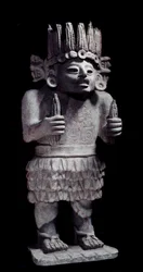 Civilização pré-colombiana: estátua maia que representa o deus das criadas. Paris, Musée de l’Homme