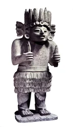 Civilização pré-colombiana: estátua maia que representa o deus das criadas. Paris, Musée de l