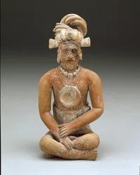 Homem barbudo sentado, período clássico tardio, c.600-900 (cerâmica e tinta)