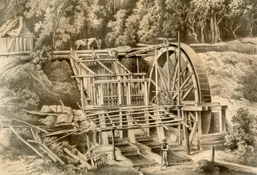 Moinho de trituração de quartzo, Austrália, 1879