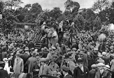 Passeios de elefante no zoológico de Londres, 1926-1927