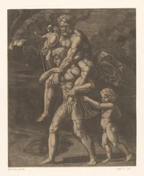 Enéias e sua família fogem de Tróia