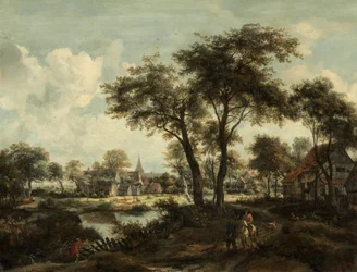 Aldeia perto de uma piscina, c. 1670.