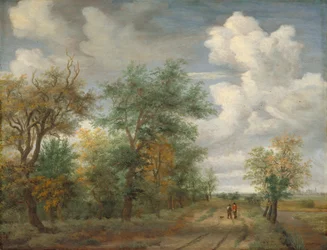Paisagem arborizada com figuras