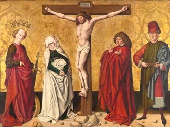 Cristo na cruz entre S. Maria e João, Catarina e Sebastião