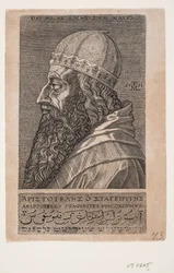 Aristóteles, retrato de meio comprimento, perfil para a esquerda