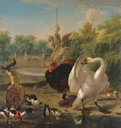 Um parque com cisnes e outras aves (óleo sobre tela)
