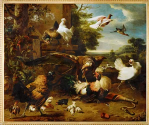 O falcão no pátio das galinhas (pintura sobre tela)