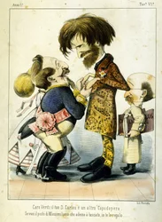 Desenho animado sobre Giuseppe Verdi e Napoleão III após a ópera Don Carlos, em Paris, em 1867. Caricatura de Melchiorre Delfico. Coleção Privee Milan