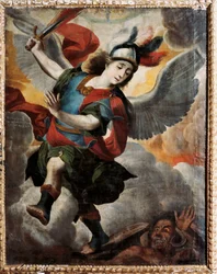 Pintura "O Arcanjo São Miguel" de Melchor Perez de Holguin (1665-1724)
