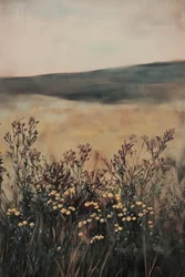 Campo dourado com flores silvestres