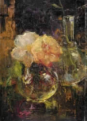 Rosas amarelas numa garrafa