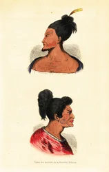 Bustos de homens Maoris com tatuagens faciais ou Ta moko da Nova Zelândia